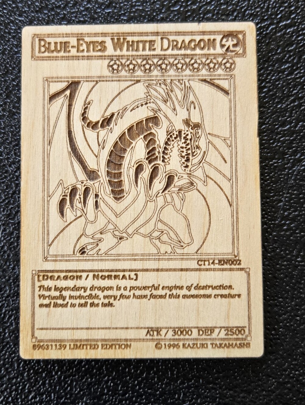 Handmade Blue-Eyes White Dragon Wooden Yu Gi Oh Proxy Card